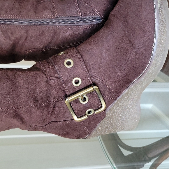 Spring Brown Wedge Boot with Gold/Brass Buckle - Picture 2 of 8